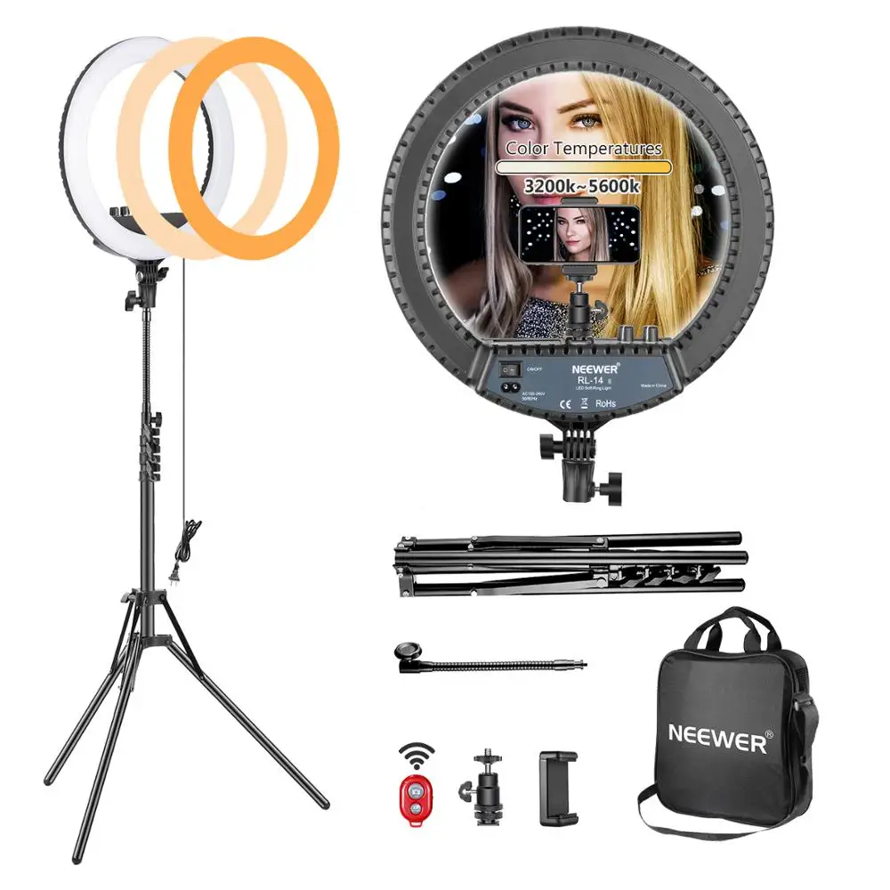 

Neewer 14-inch Outer Dimmable LED Ring Light Kit Includes:30W Bi-Color 3200K-5600K Small Ring Light Light Stand Soft Tube Holder