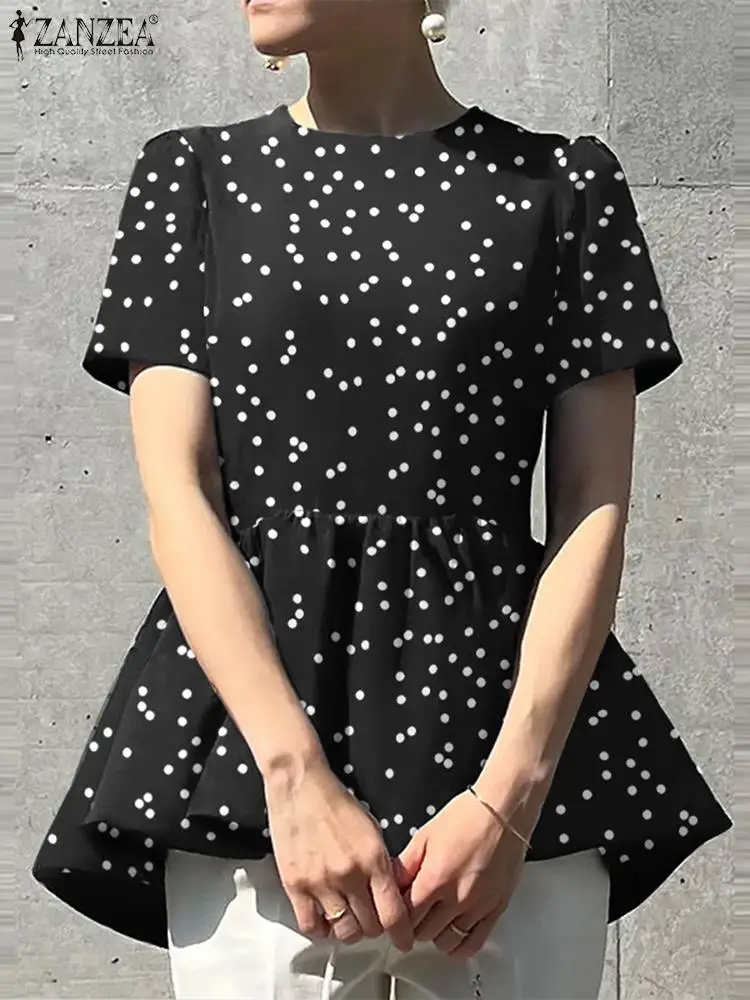 Элегантные топы ZANZEA в горошек с баской повседневные Асимметричные Блузы с оборками Модные женские летние блузки с коротким рукавом 2022
Элегантные топы ZANZEA в горошек с баской повседневные Асимметричные Блузы с оборками Модные женские летние блузки с коротким рукавом 2022