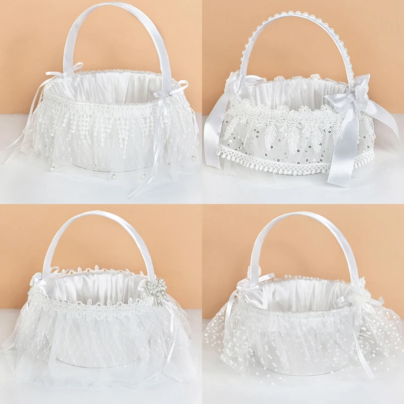 White Flower Girls Basket Lace Pearl Rhinestone Bows Bridesmaid Wedding Flower Basket Romantic Wedding Ceremony Party Decoration
White Flower Girls Basket Lace Pearl Rhinestone Bows Bridesmaid Wedding Flower Basket Romantic Wedding Ceremony Party Decoration