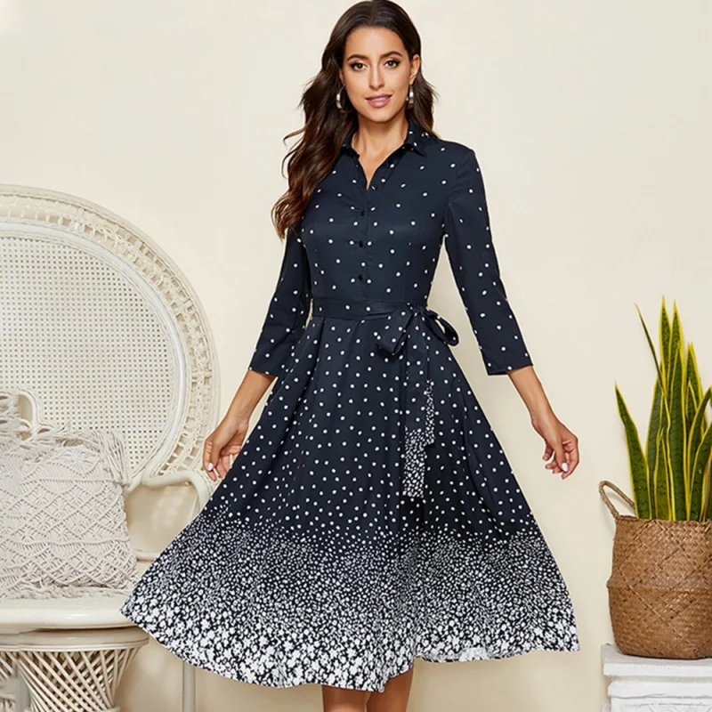 European And American-Style2022Spring and Spring Women's Dress Retro Dots Star Lapel 3/4 Sleeve Dress
European And American-Style2022Spring and Spring Women's Dress Retro Dots Star Lapel 3/4 Sleeve Dress