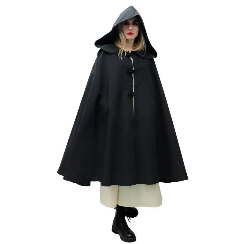 DAZCOS Black Cloak with Hood, Medieval Cloak Cape Hooded with Horn Buckle Renaissance Halloween Costume Cloak for Women
DAZCOS Black Cloak with Hood, Medieval Cloak Cape Hooded with Horn Buckle Renaissance Halloween Costume Cloak for Women