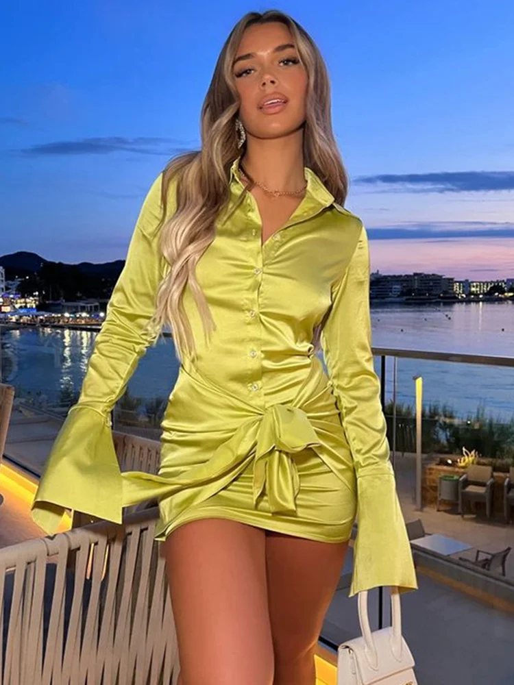 JULISSA MO Fashion Long Sleeve Bandage Satin Mini Dresses Women's Autumn Turn Down Collar Sexy Party Dress Femme Evening Clothes
JULISSA MO Fashion Long Sleeve Bandage Satin Mini Dresses Women's Autumn Turn Down Collar Sexy Party Dress Femme Evening Clothes
