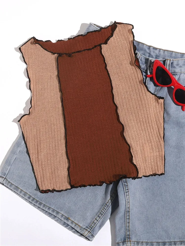 Vintage Grunge Coffee Contrast Color Y2K Clothes High Street Style Crop Tank Top Women Splicing Bodycon Rib-knit Vest Summer
Vintage Grunge Coffee Contrast Color Y2K Clothes High Street Style Crop Tank Top Women Splicing Bodycon Rib-knit Vest Summer