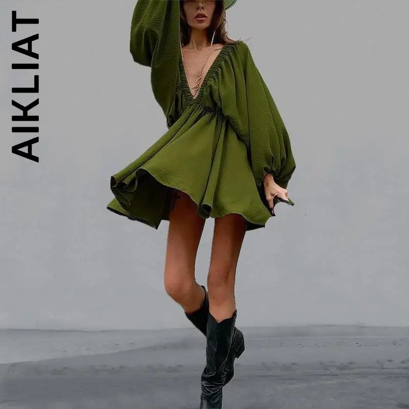 Aikliat Women Dress New Elastic Backless Lantern Sleeve Streetwear A-Line Autumn Dress Chic Popular Female Vestidos Woman
Aikliat Women Dress New Elastic Backless Lantern Sleeve Streetwear A-Line Autumn Dress Chic Popular Female Vestidos Woman