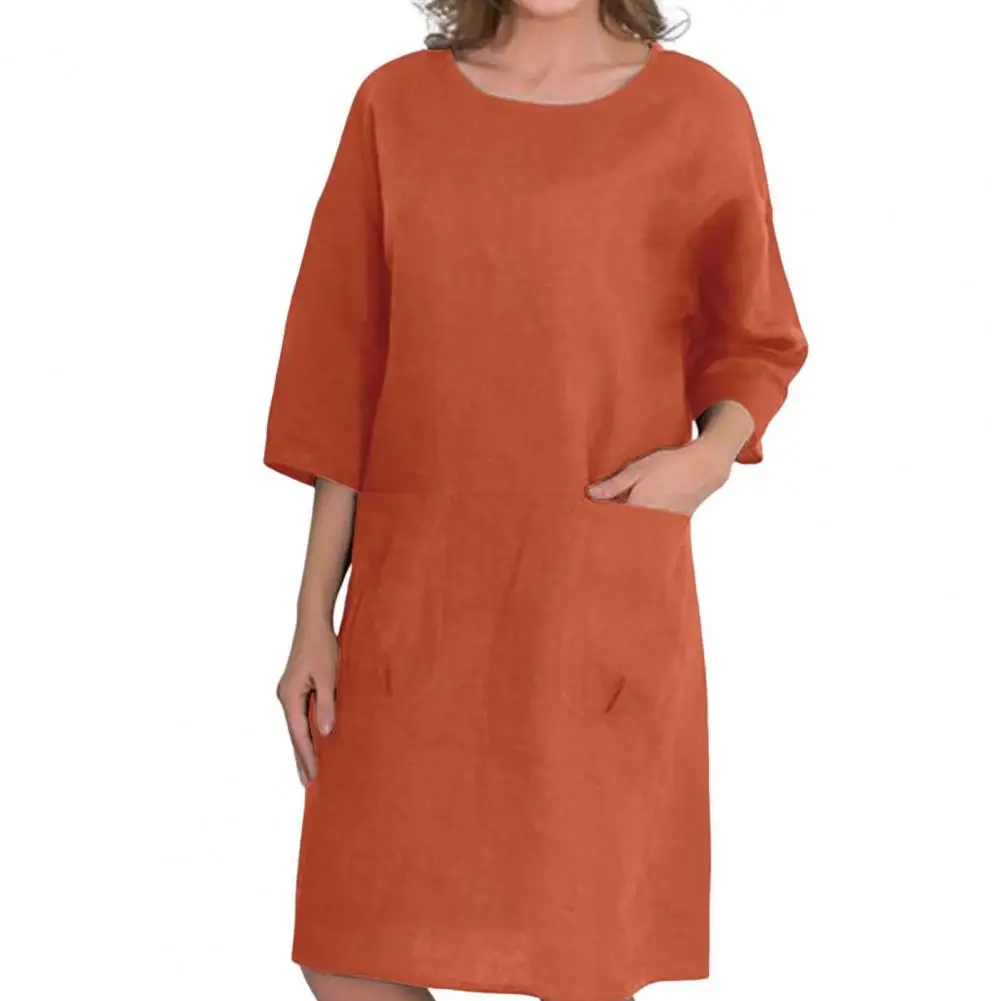 Women Dress Loose Summer Dress Pure Color Lady Pockets A-line Short Sleeve Boho Midi Dresses
Women Dress Loose Summer Dress Pure Color Lady Pockets A-line Short Sleeve Boho Midi Dresses