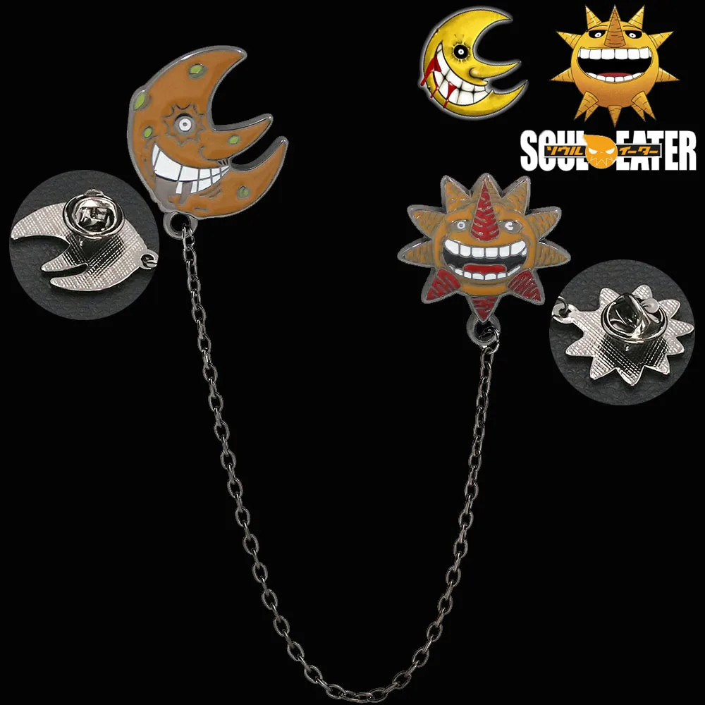 

Cartoon Anime Soul Eater Sun Moon Enamel Pin Brooch Chain Pendant Badge For Backpack Accessories Cosplay Jewelry Prop Fans Gift