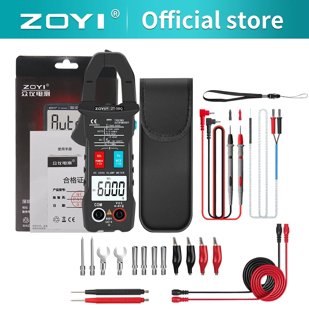 ZOYI Digital Clamp meter ZT-5BQ Wireless Technology Smart multimeter True RMS Voltmeter Ammeter Auto Rang Capacitor NCV Tester
ZOYI Digital Clamp meter ZT-5BQ Wireless Technology Smart multimeter True RMS Voltmeter Ammeter Auto Rang Capacitor NCV Tester