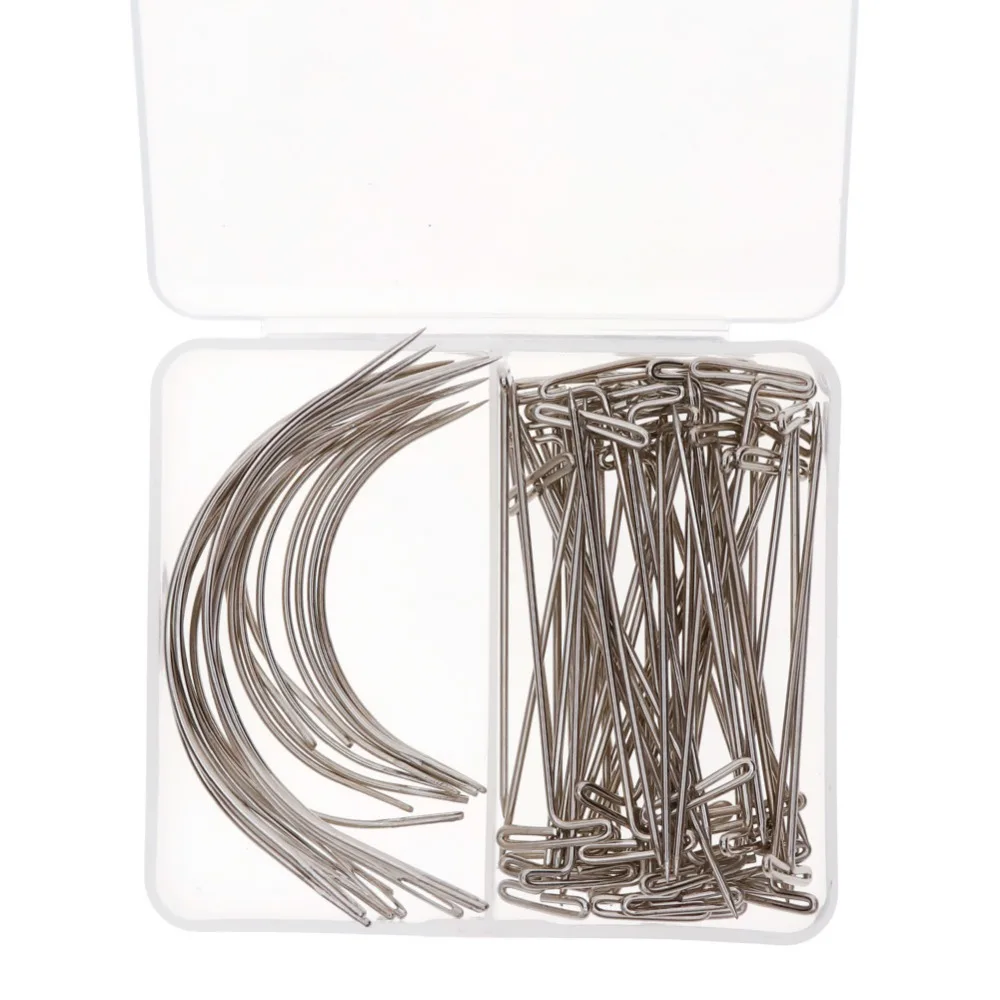 

70PCS Wig Making Pins Needles Set T Pins+2.5/3.5 inch C Curved Hair Weave Needles for Making Hair DIY Tools Accessories #280670