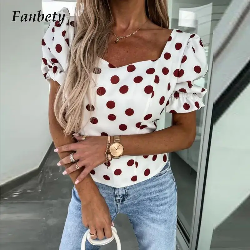 Spring Summer Fashion Print Polka Dot Blouses Women Casual Puff Short Sleeve Square Collar Shirt New Chic Backless Elastic Tops
Spring Summer Fashion Print Polka Dot Blouses Women Casual Puff Short Sleeve Square Collar Shirt New Chic Backless Elastic Tops