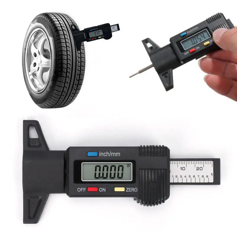 

Tire Repair Tools Black Digital Depth Measurer Gauge Tyre Tread Brake Pad Shoe Caliper LCD Display 0-25.4mm/0.01 Car Accessories