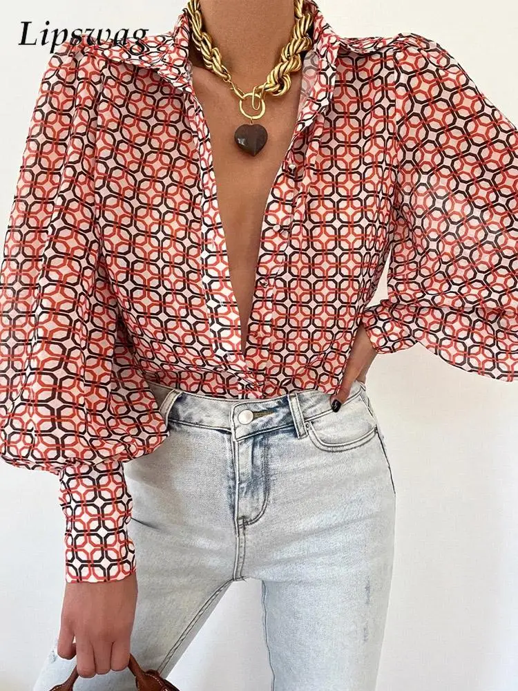 Fashion Women Lapel Lantern Sleeve Shirt Spring Single-breasted Chiffon Shirt Elegant Office Pattern Print Loose Cardigan Blouse
Fashion Women Lapel Lantern Sleeve Shirt Spring Single-breasted Chiffon Shirt Elegant Office Pattern Print Loose Cardigan Blouse