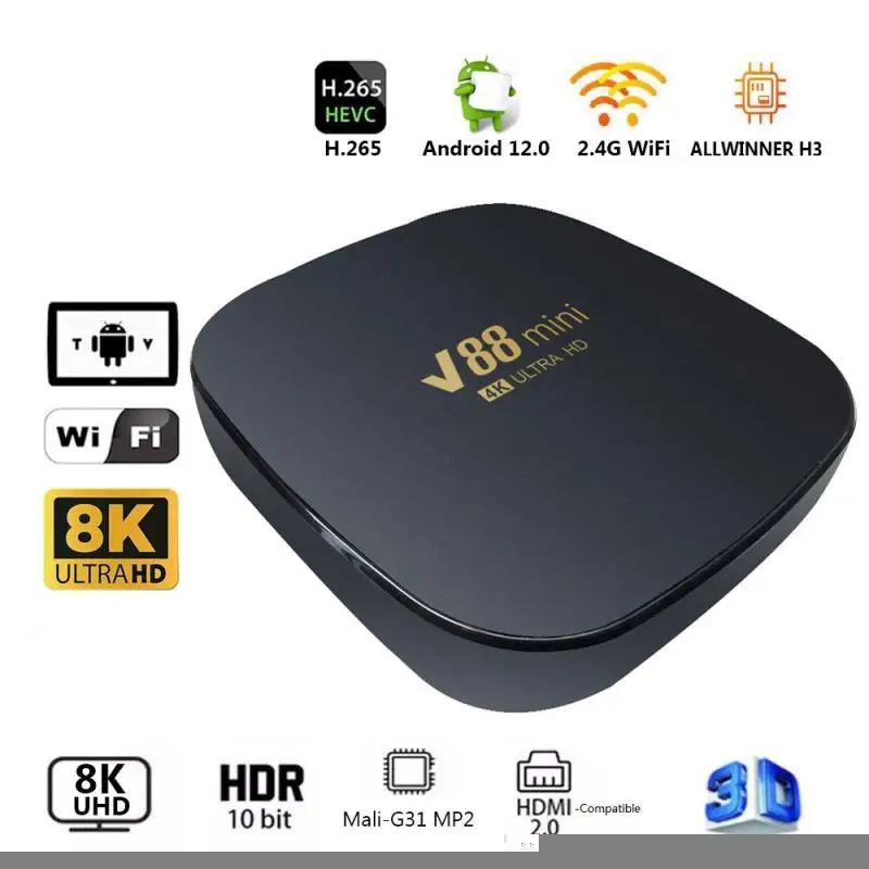 V88 Mini Smart TV Box Android 12 Allwinner H3 Quad Core 2.4G WIFI Set Top Box 2+16G Media Player H.265 Home Theater Media player
V88 Mini Smart TV Box Android 12 Allwinner H3 Quad Core 2.4G WIFI Set Top Box 2+16G Media Player H.265 Home Theater Media player