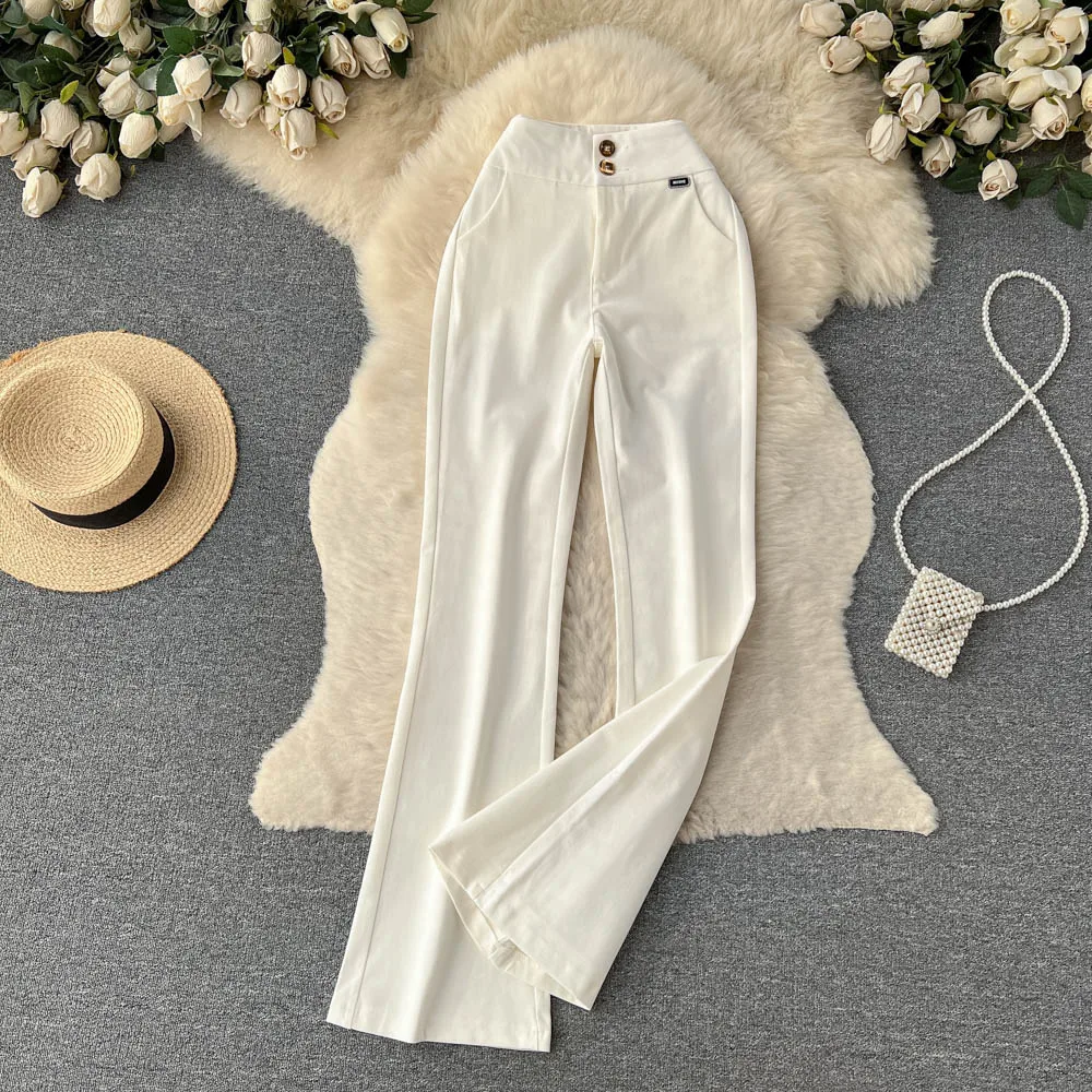 Новые весенне-летние повседневные брюки-клеш с высокой талией и двумя пряжками
Новые весенне-летние повседневные брюки-клеш с высокой талией и двумя пряжками