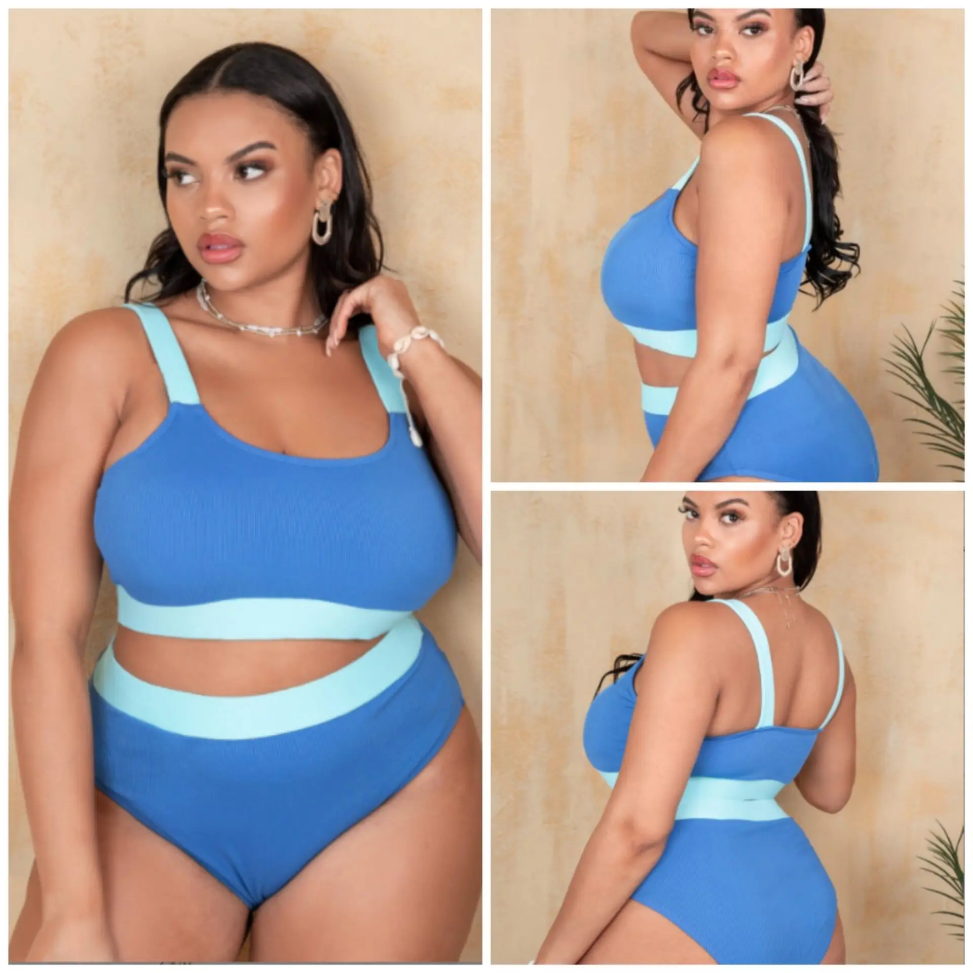 European and American sexy solid color patchwork high waist split bikini swimsuit
European and American sexy solid color patchwork high waist split bikini swimsuit