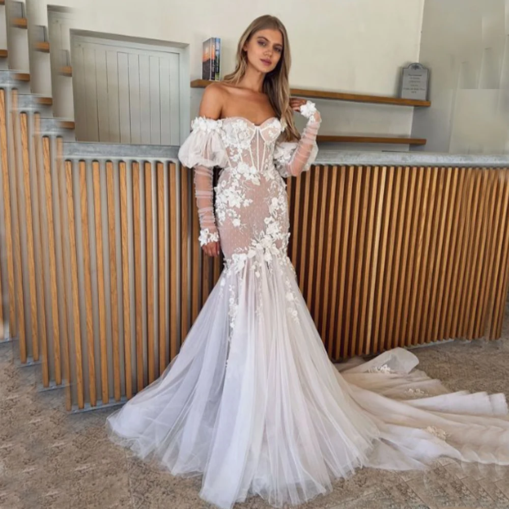 Romans Ivory Off the Shoulder Bride Wedding Dress for Women Tulle 3D Appliques Bridesmaids Mermaid Dresses vestido novia 2023
Romans Ivory Off the Shoulder Bride Wedding Dress for Women Tulle 3D Appliques Bridesmaids Mermaid Dresses vestido novia 2023
