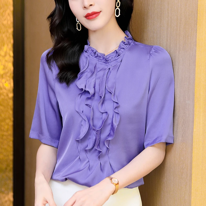 Women's Clothing Vintage Blouses Elegant Fashion Shirts For Women Summer Office Lady Solid Shirt Short Sleeve Real Silk Blouse
Women's Clothing Vintage Blouses Elegant Fashion Shirts For Women Summer Office Lady Solid Shirt Short Sleeve Real Silk Blouse