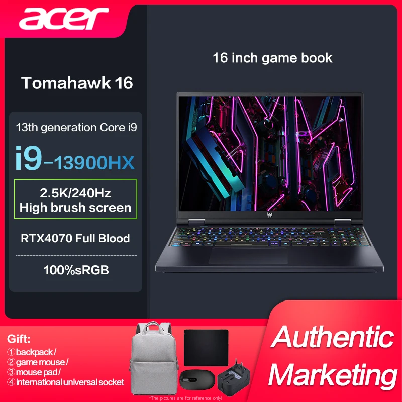 

New Genuine Acer Marauders16 Gaming Laptop Intel i9-13900HX RTX4070 E-Sports 16-inch 2.5K 165Hz IPS Screen Game Notebook