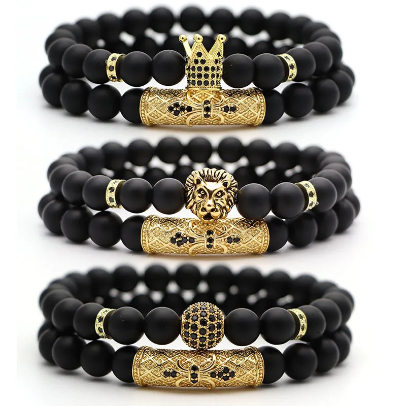 2Pcs/Set Natural Stone 4 Style Bead Man Bracelets Popular Pave CZ Small Crown and Ball Bracelet Classic Matte Black Jewelry
2Pcs/Set Natural Stone 4 Style Bead Man Bracelets Popular Pave CZ Small Crown and Ball Bracelet Classic Matte Black Jewelry