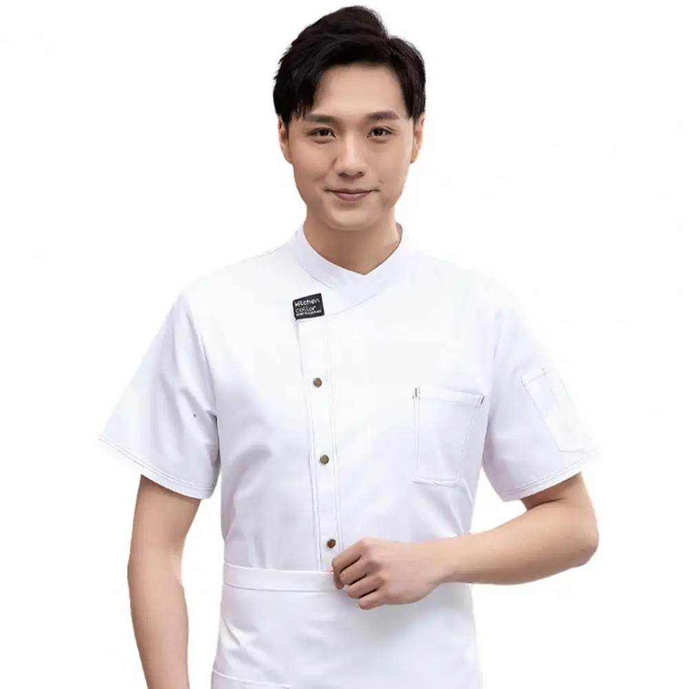Unisex Stand Collar Short Sleeve Chef Uniform Solid Color Single Breasted Patch Pocket Restaurant Bakery Waiter Uniform Jacket
Unisex Stand Collar Short Sleeve Chef Uniform Solid Color Single Breasted Patch Pocket Restaurant Bakery Waiter Uniform Jacket