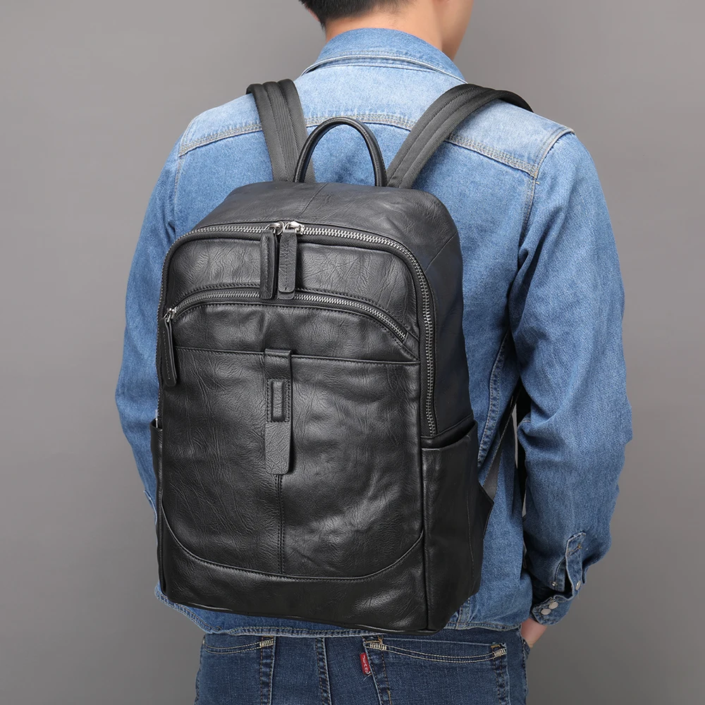 

New Brand Backpacks For Men Leather 14" Laptop Computer Backpack Man Bag For Man Fashionable Backpack Camera Travel Schoolbag