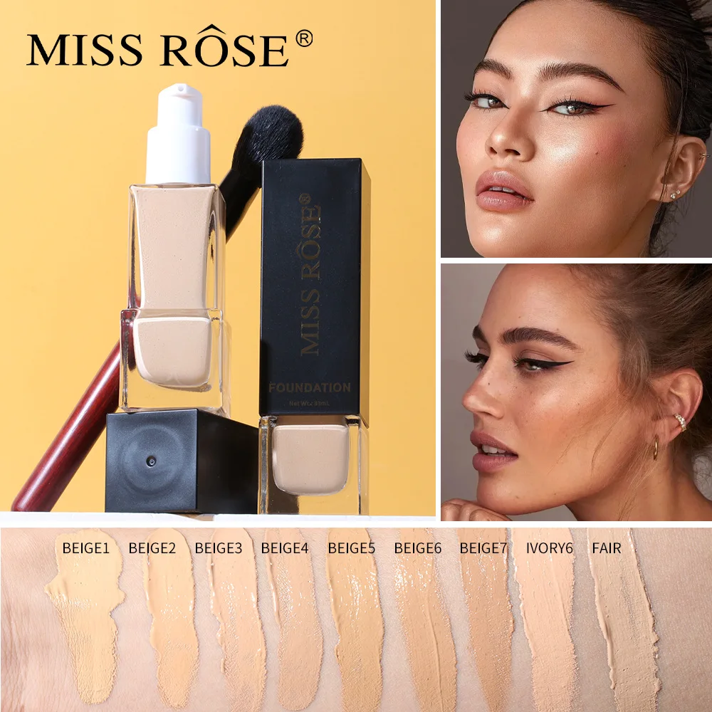 

MISS ROSE Liquid Foundation Make Up High Coverage Makeup Base Lasting Face Concealer Waterproof Foundation BB Cream