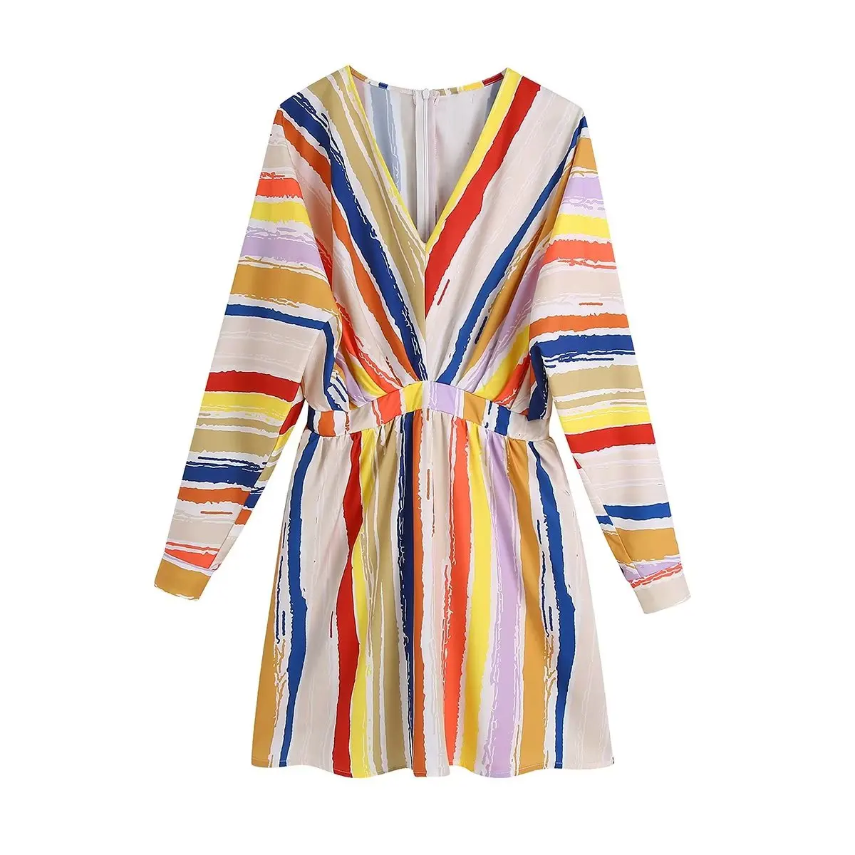 SuperAen European and American Style Women's Wear New 2022 Color Stripe V-neck Bat Sleeve Waist Fashion Dress
SuperAen European and American Style Women's Wear New 2022 Color Stripe V-neck Bat Sleeve Waist Fashion Dress