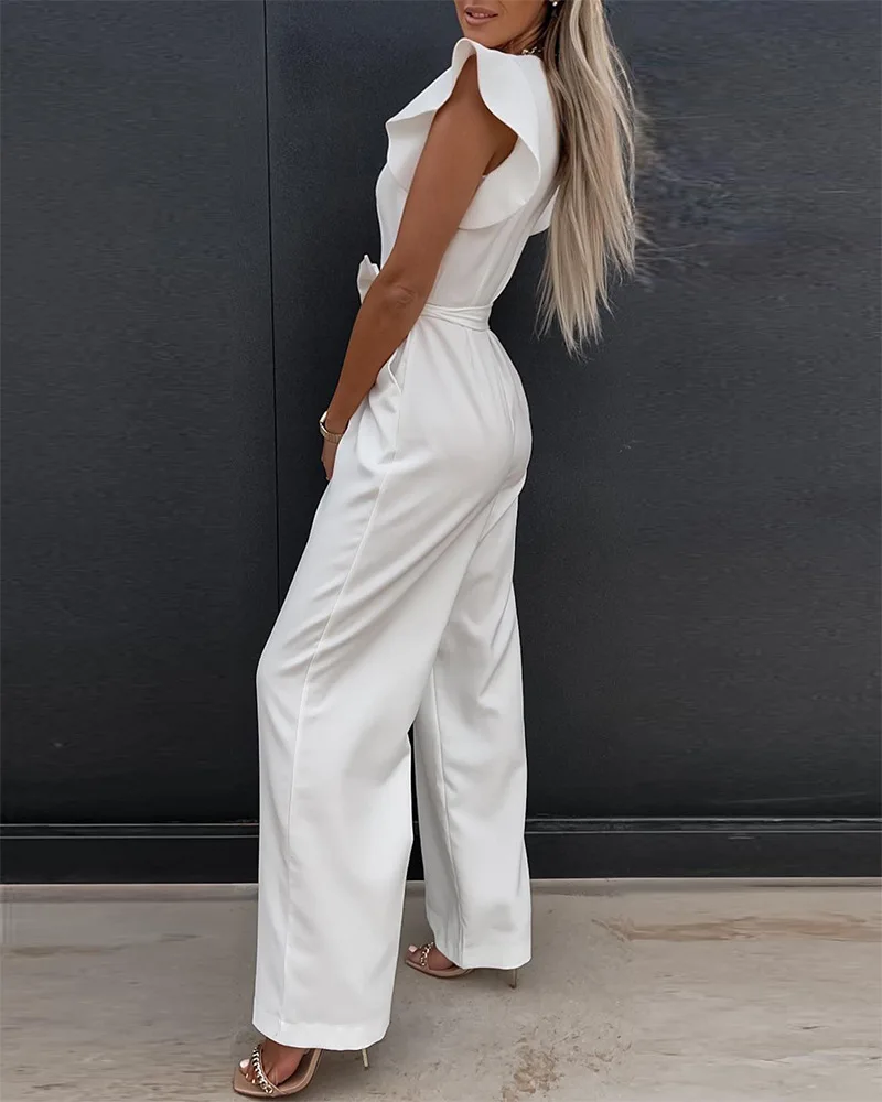 Women Sashes Wide Leg Pants Loose High Waist Jumpsuit Sashes Summer Ruffles Sleeve Pocket Design Spring Fashion Casual
Women Sashes Wide Leg Pants Loose High Waist Jumpsuit Sashes Summer Ruffles Sleeve Pocket Design Spring Fashion Casual