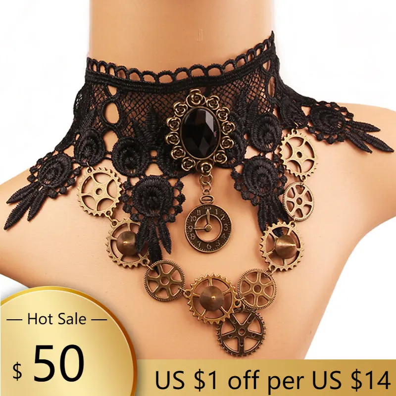 

1PCNew Hot Women Black Lace& Beads Choker Victorian Steampunk Style Gothic Collar Necklace Nice Gift For Women