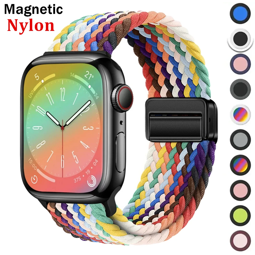 Ремешок нейлоновый для Apple Watch Band 45 мм 41 44 40 оригинальный магнитный звеньевой