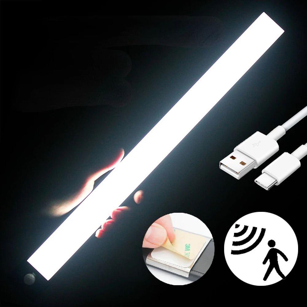 

LED Kitchen Under Cabinet Light Ultra Thin 20/40/60cm Rechargeable PIR Motion Sensor Closet Wardrobe Lamp Aluminum Night Light