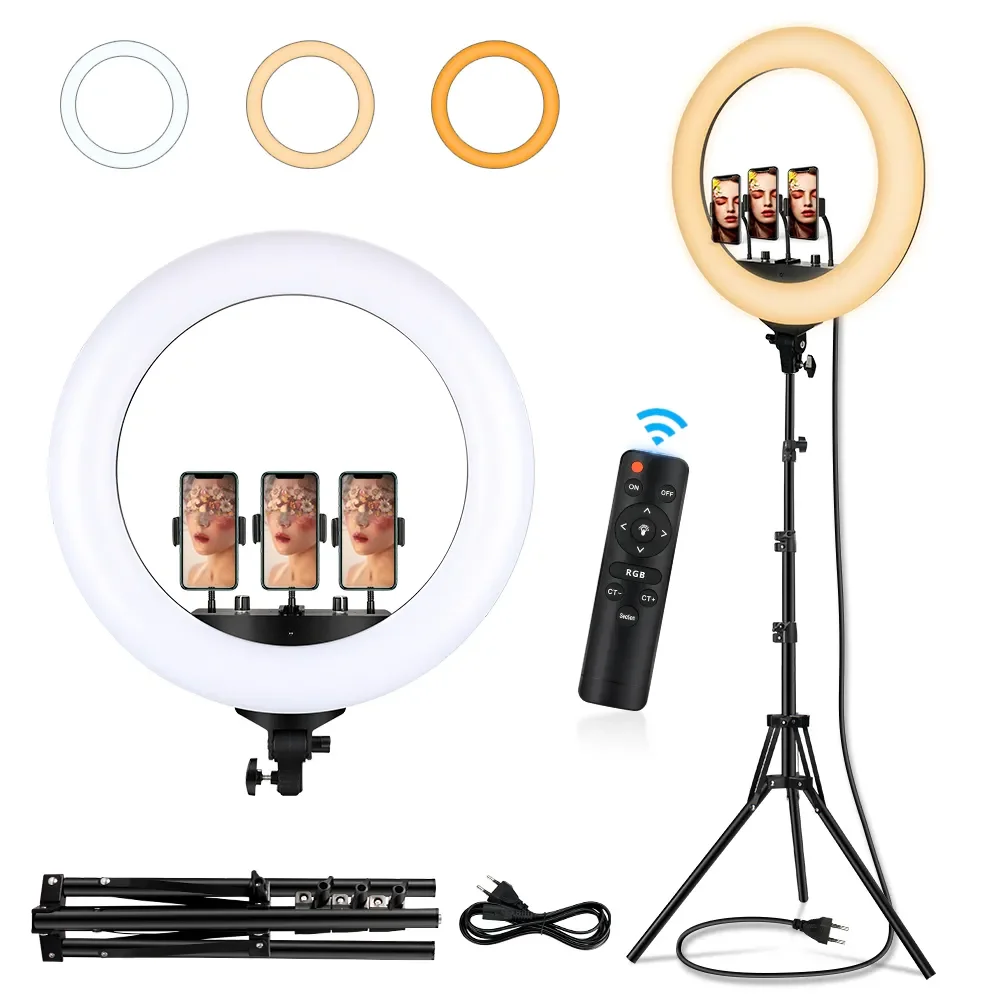 Inch Ring Light LED Selfie Photography Lighting Bi-Color 3000-6500K with Tripod Remote Dimmable Video Fill Lamp for Studio
Inch Ring Light LED Selfie Photography Lighting Bi-Color 3000-6500K with Tripod Remote Dimmable Video Fill Lamp for Studio