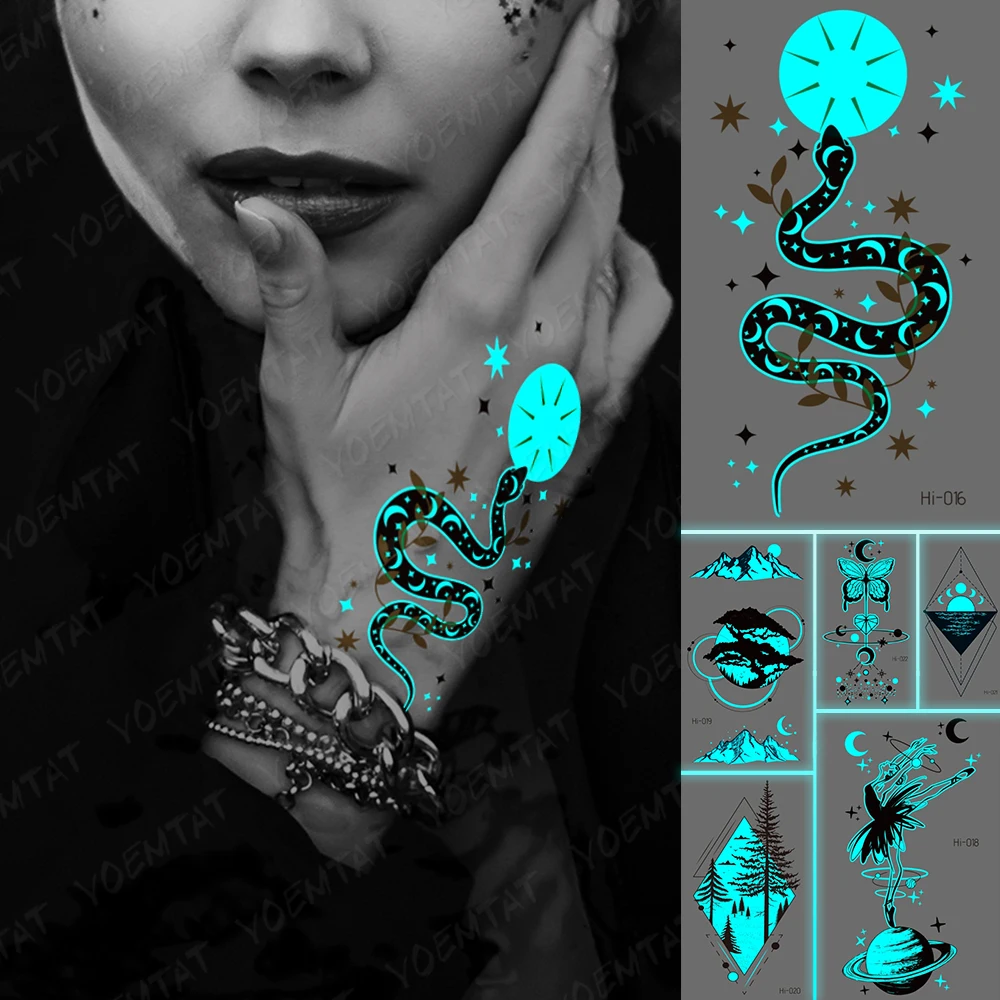 Bule Luminous Glow Waterproof Temporary Tattoo Sticker Glitter Snake Branch Sun Moon Star Flash Tatto Kids Neck Fake Tattoos
Bule Luminous Glow Waterproof Temporary Tattoo Sticker Glitter Snake Branch Sun Moon Star Flash Tatto Kids Neck Fake Tattoos