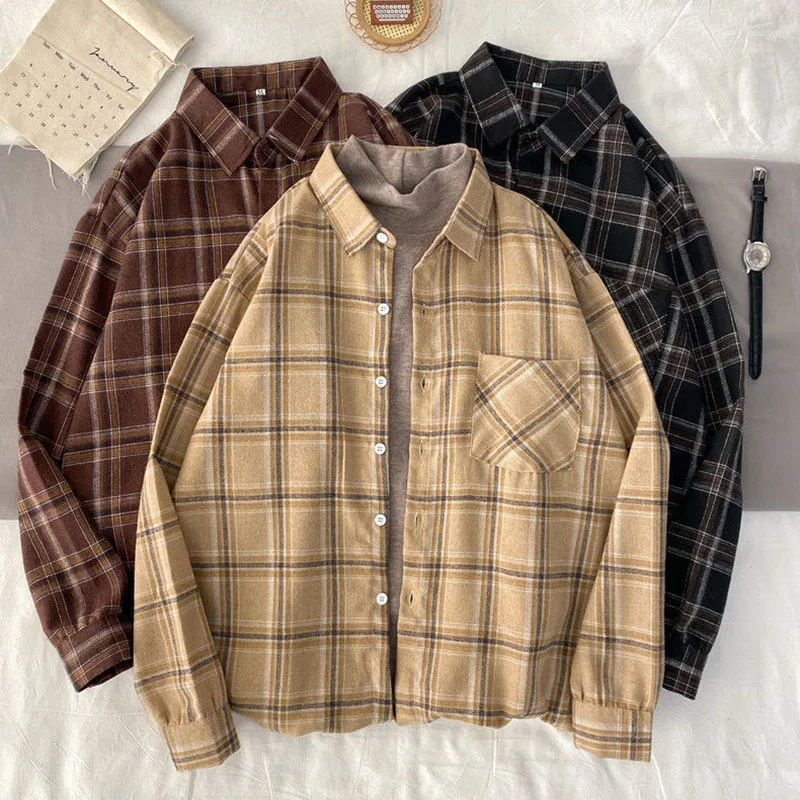 Zoki Autumn New Women Plaid Shirts Retro Korean Loose Long Sleeves Single Breasted Casual Blouse Harajuku All Match Outwear Tops
Zoki Autumn New Women Plaid Shirts Retro Korean Loose Long Sleeves Single Breasted Casual Blouse Harajuku All Match Outwear Tops