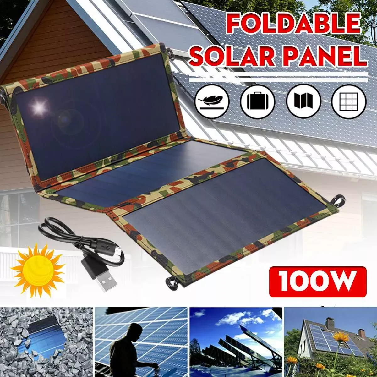 100W USB Foldable Solar Panel Flexible Small Waterproof 18V Folding Solar Panels Cells For Smartphone Battery Charger Power Bank
100W USB Foldable Solar Panel Flexible Small Waterproof 18V Folding Solar Panels Cells For Smartphone Battery Charger Power Bank