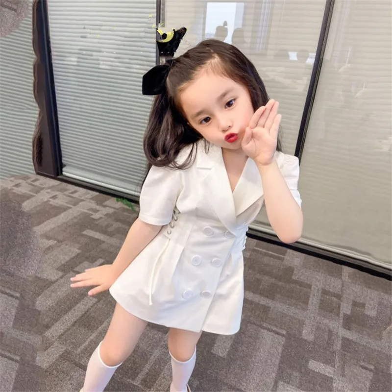 Girls Fashion Dress Suit Summer Trendy Kids Clothing Tight Waist Short Sleeved A-line Dresses Double Breasted Lapels Jacket
Girls Fashion Dress Suit Summer Trendy Kids Clothing Tight Waist Short Sleeved A-line Dresses Double Breasted Lapels Jacket