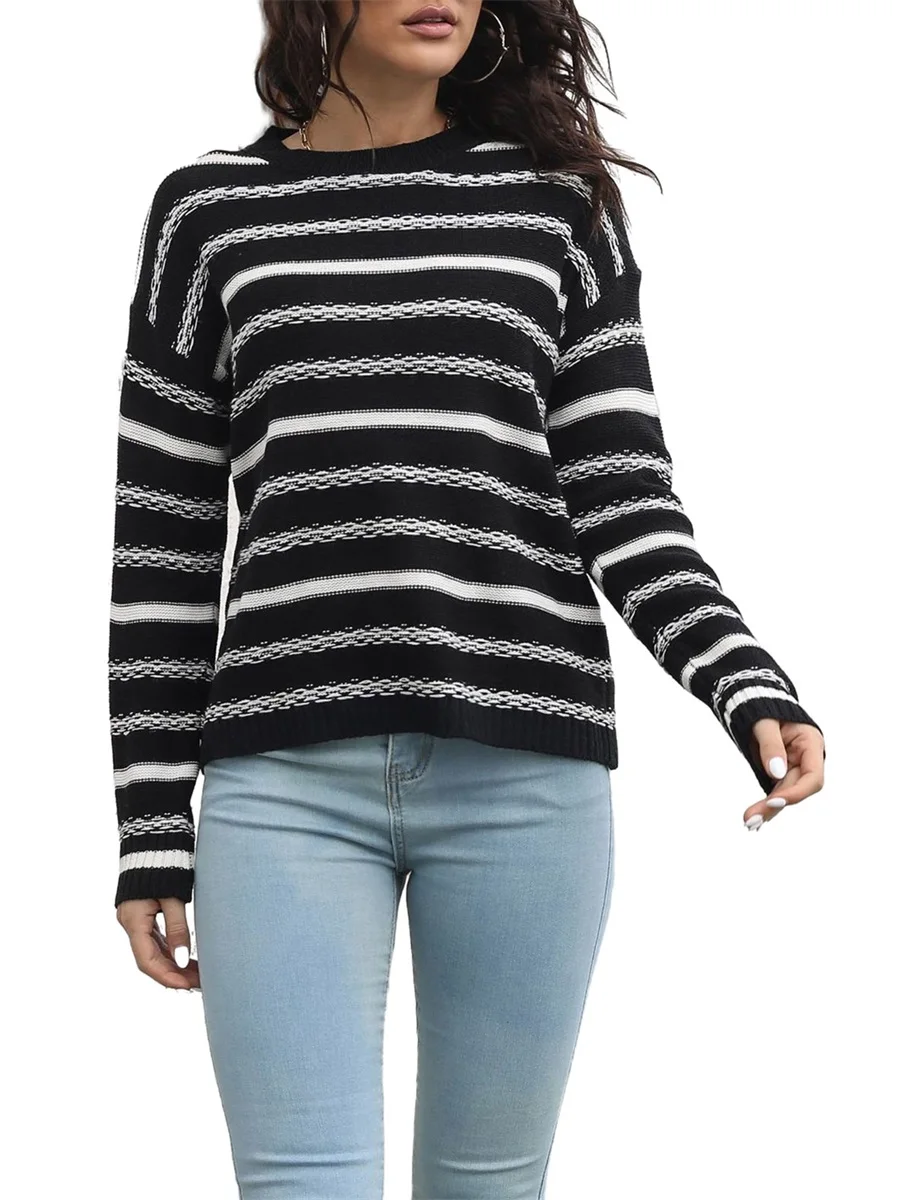 Women Long Sleeve Knit Pullover Sweater Round Neck Striped Loose Sweaters Tops T-Shirts Knitwear Streetwear
Women Long Sleeve Knit Pullover Sweater Round Neck Striped Loose Sweaters Tops T-Shirts Knitwear Streetwear