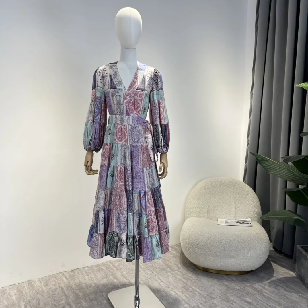 New Arrival Elegant Women 2023 Summer Vintage Multi Patchwork Lantern Sleeve Midi Wrap Dress 
New Arrival Elegant Women 2023 Summer Vintage Multi Patchwork Lantern Sleeve Midi Wrap Dress