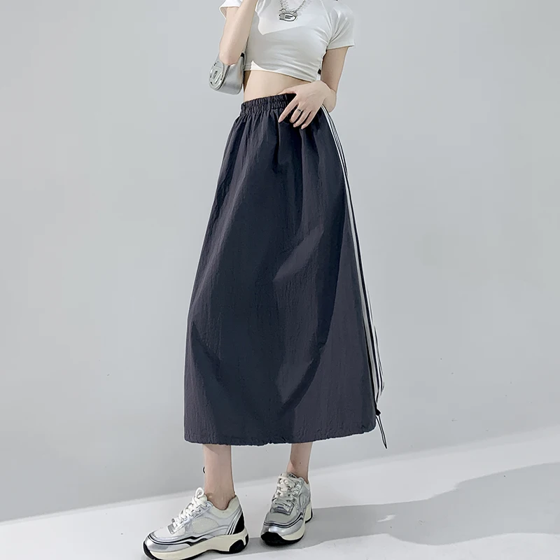 Side Striped Drawstring Design Women's A-line Skirt New Summer Simple Style Female Elastic High Waisted Casual Mid Length Skirt
Side Striped Drawstring Design Women's A-line Skirt New Summer Simple Style Female Elastic High Waisted Casual Mid Length Skirt