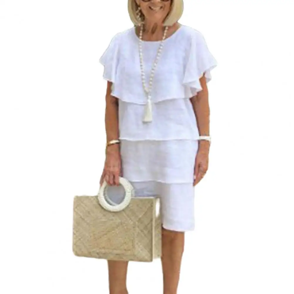 Fashion Women Dress Mid-length Ruffled Sleeves Round Neck Solid Color Soft Breathable Lightweight Casual Loose Lady Beach Dress
Fashion Women Dress Mid-length Ruffled Sleeves Round Neck Solid Color Soft Breathable Lightweight Casual Loose Lady Beach Dress