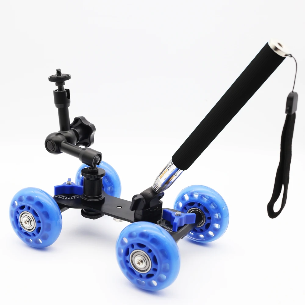 Black/Blue DSLR Truck Skater 4 Wheel Table Dolly Slider Kit +Magic Arm +Monopod For Video Camera DSLR Accessories
Black/Blue DSLR Truck Skater 4 Wheel Table Dolly Slider Kit +Magic Arm +Monopod For Video Camera DSLR Accessories