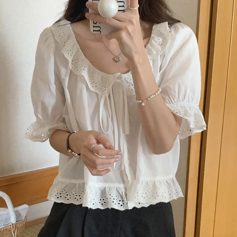 Korean Chic Sweet Lace Blusas Mujer 2022 New Arrival Short Sleeve Women Blouses Vintage Elegant Summer Shirt
Korean Chic Sweet Lace Blusas Mujer 2022 New Arrival Short Sleeve Women Blouses Vintage Elegant Summer Shirt