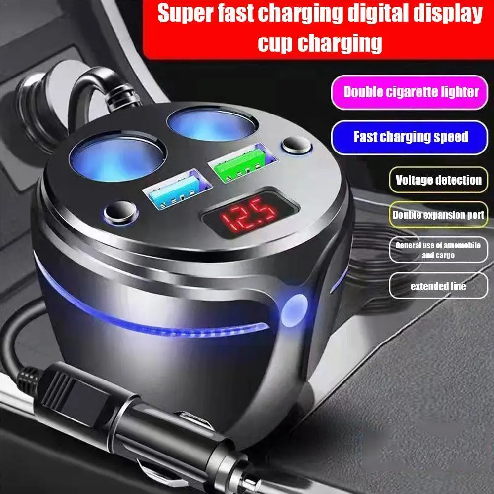 

3.1A Car Cigarette Lighter Charger Fast Charing With 2-Sockets 2 USB Ports For IPhone 14 13 Pro Max 12 11 Sumsung E9D7