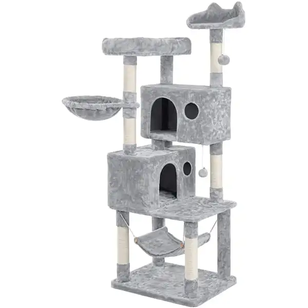 64.5"H Multi-level Cat Tree Tower with Condos and Perches, Light Gray 
64.5"H Multi-level Cat Tree Tower with Condos and Perches, Light Gray