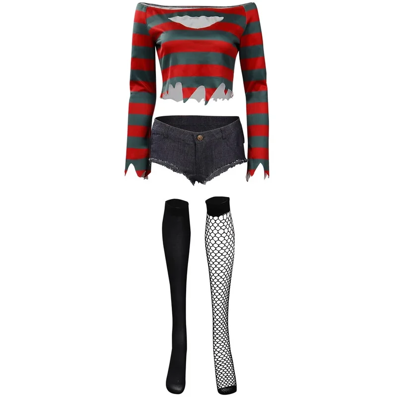 Freddy Krueger Косплей Костюм кошмар улица ужас фильм наряды женщины Хэллоуин вечерние