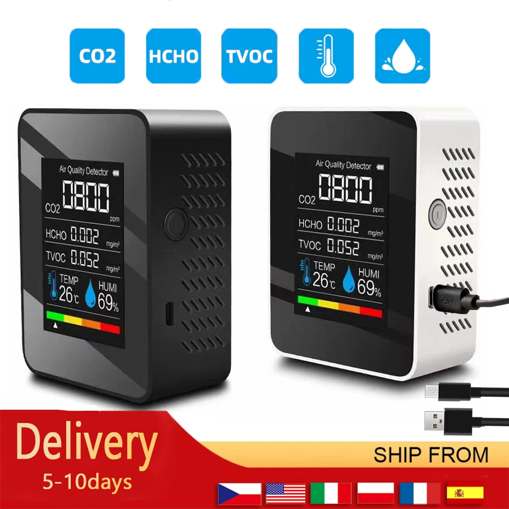 Multifunctional 5 In1 CO2 Meter Digital Temperature Humidity Tester Carbon Dioxide Co2 TVOC HCHO Detector Air Quality Monitor
Multifunctional 5 In1 CO2 Meter Digital Temperature Humidity Tester Carbon Dioxide Co2 TVOC HCHO Detector Air Quality Monitor