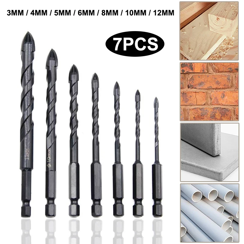3-12mm 7Pcs/Set Cross Hex Tile Drill Bits Set for Glass Ceramic Concrete Hole Opener Brick Hard Alloy Triangle Bit Tool Kit
3-12mm 7Pcs/Set Cross Hex Tile Drill Bits Set for Glass Ceramic Concrete Hole Opener Brick Hard Alloy Triangle Bit Tool Kit