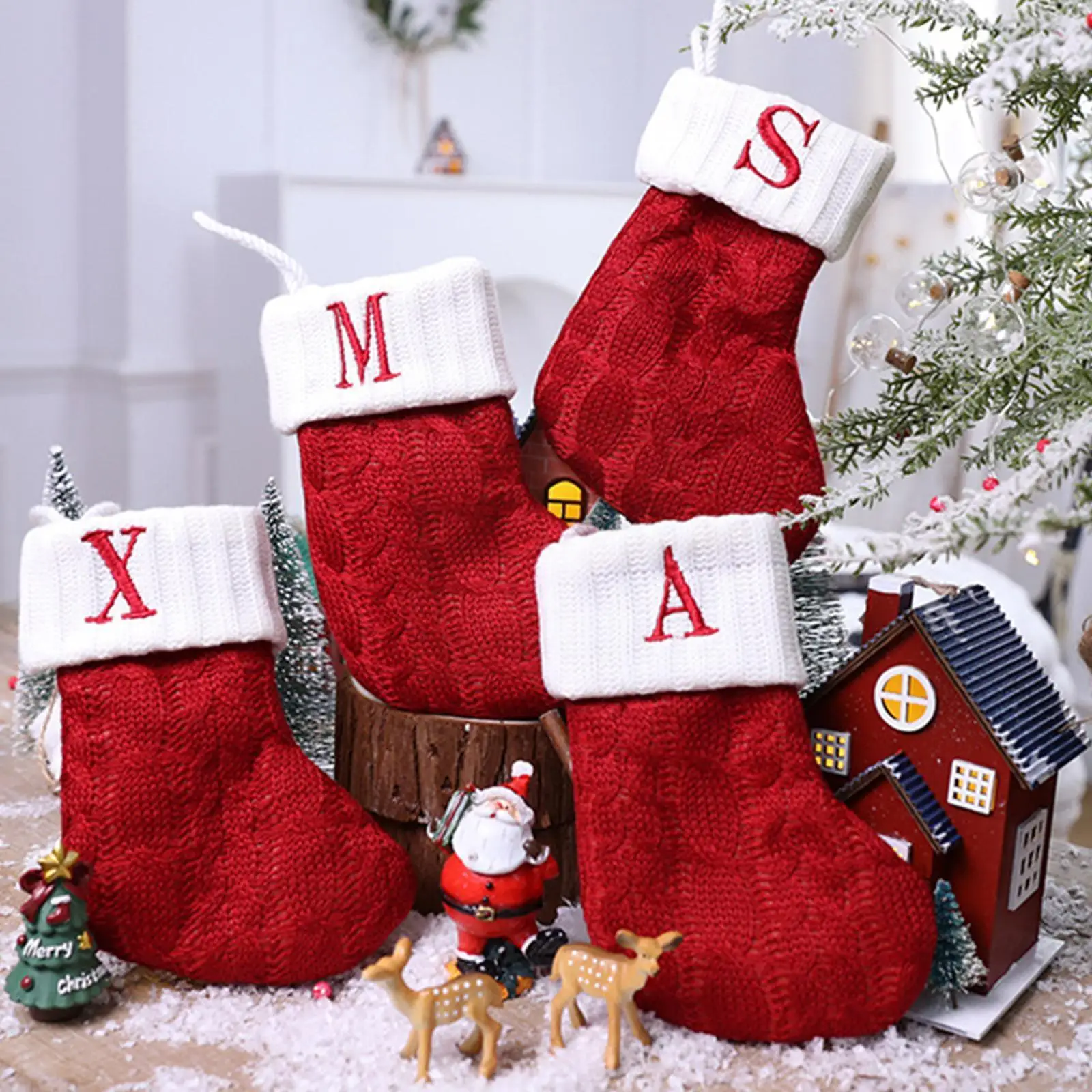 

Рождественские носки вязаные красные снежинки алфавитные буквы Рождественское украшение для дома искусственный подарок Рождественский подарок G8X5