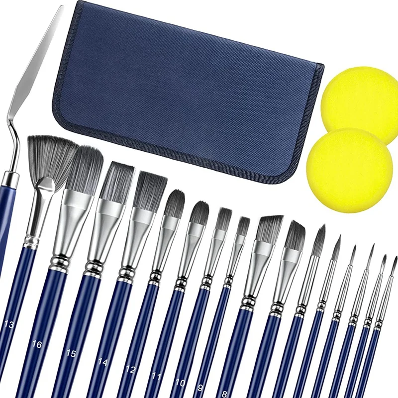 Acrylic Paint Brushes-Paint Brushes Kit With 16 Varied Shapes,1 Palette Knife & 2 Art Sponge,Nylon Fibre Acrylic Brushes
Acrylic Paint Brushes-Paint Brushes Kit With 16 Varied Shapes,1 Palette Knife & 2 Art Sponge,Nylon Fibre Acrylic Brushes