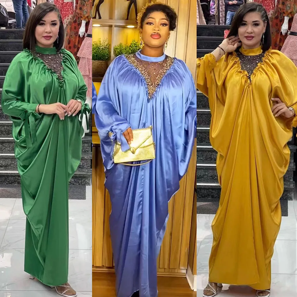 

Beading African Dresses for Women 2023 Traditional Clothing Batwing Sleeve Abaya Dubai Kaftan Muslim Dress Boubou Robe Dashiki