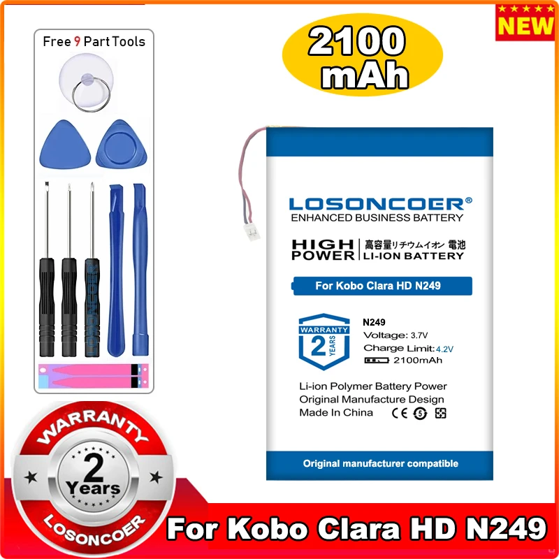 LOSONCOER 2100 мАч для KOBO Clear HD N249 электронная книга Glo Tolino устройство чтения электронных